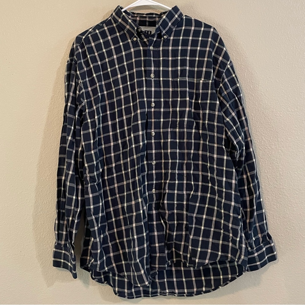 Men's Navy Plaid 100% Cotton Flannel Shirt